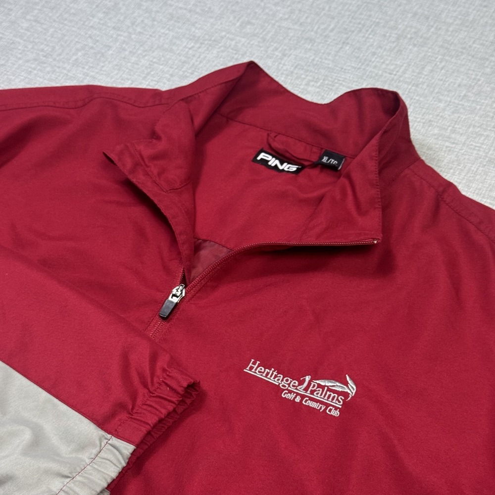 PING Convertible Windbreaker Golf Jacket Mens XL Red 1/4 Zip Heritage Palms